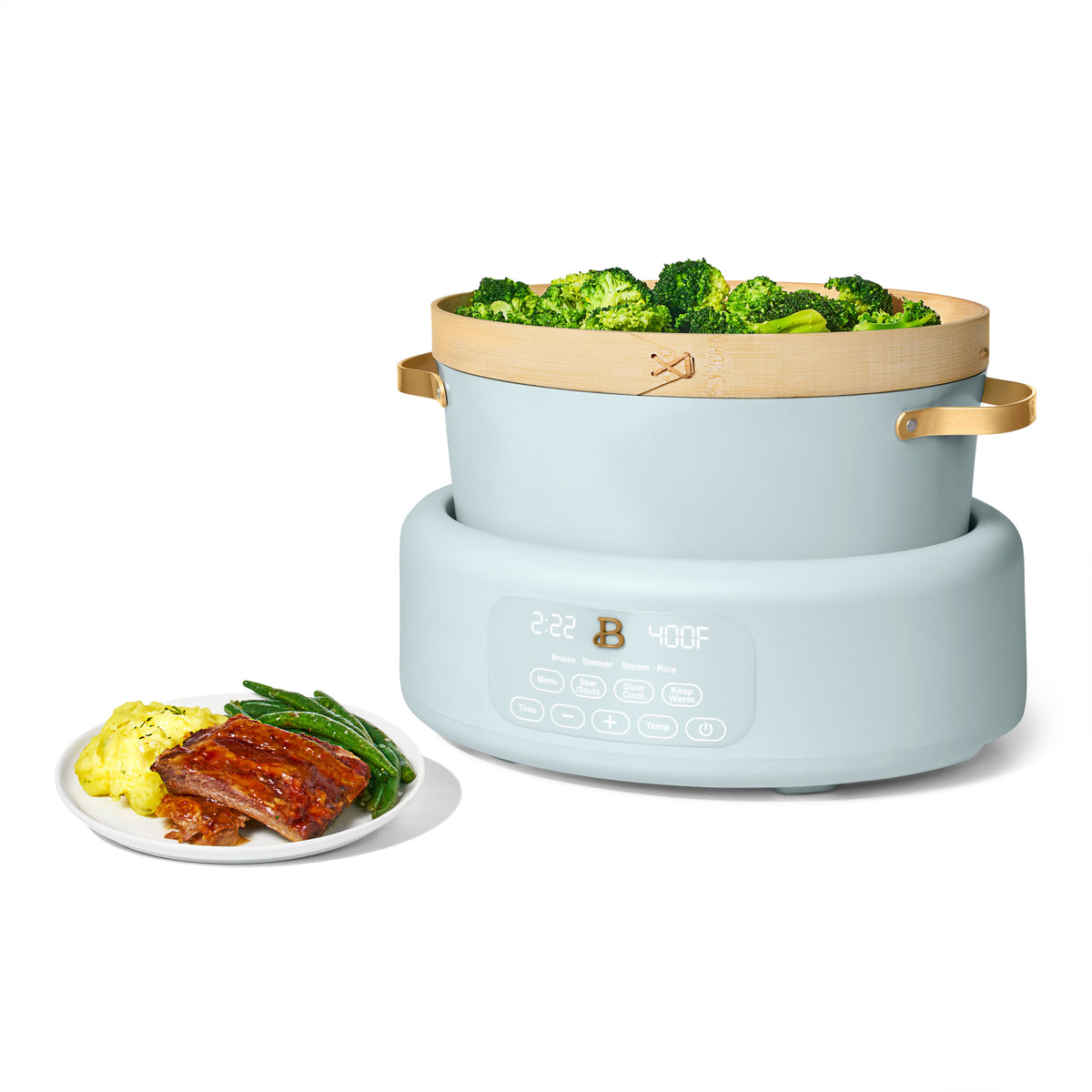 Beautiful 8.0 QT 10-in-1 Prog Multi-cooker w/ Bamboo Steamer 