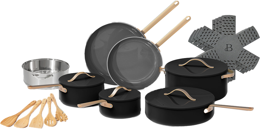 Beautiful 20pc Ceramic Non-Stick Cookware Set, White Icing by Drew  Barrymore 