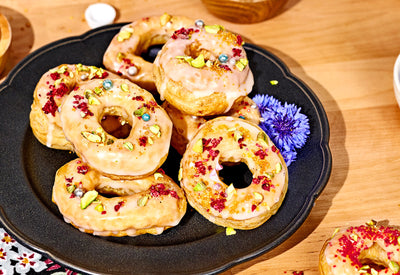 Air Fryer Puff Pastry Donuts with Vanilla Glaze & Edible Blossoms