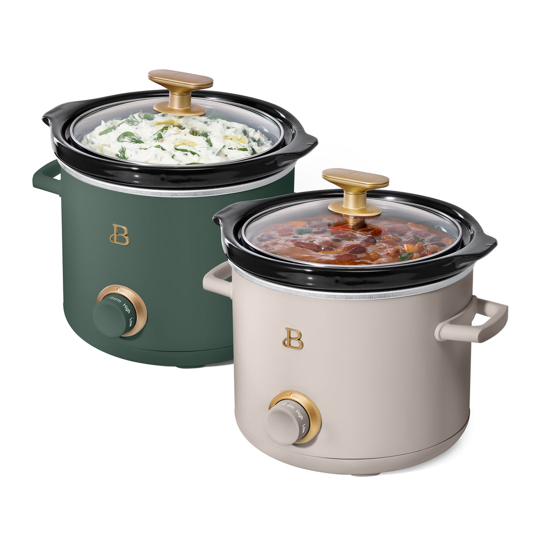 2 Qt Manual Slow Cooker, 2-Pack, Thyme Green and Porcini Taupe