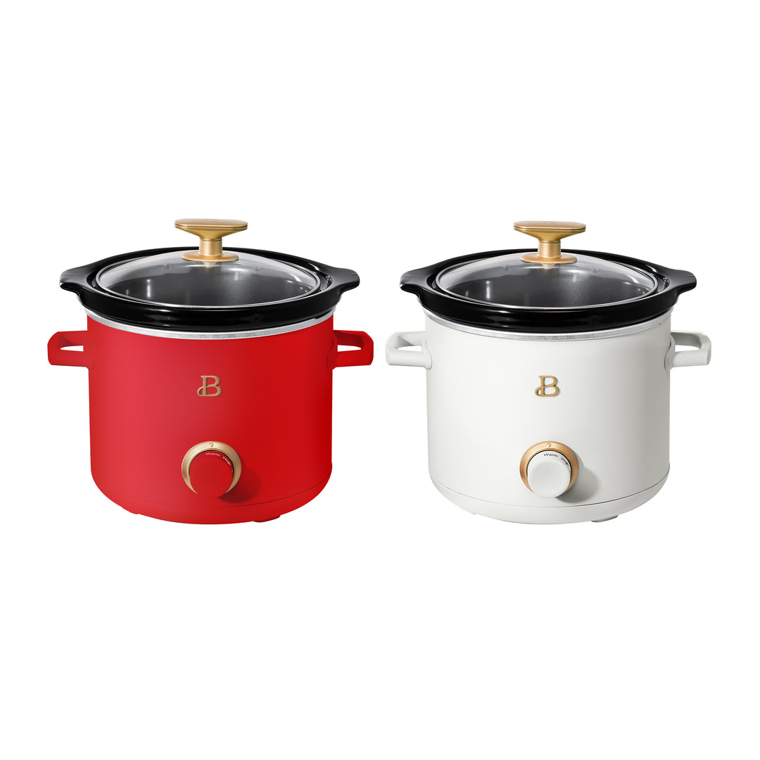 2 Qt Manual Slow Cooker, 2-Pack, Tomato Red + White Icing – Beautiful™