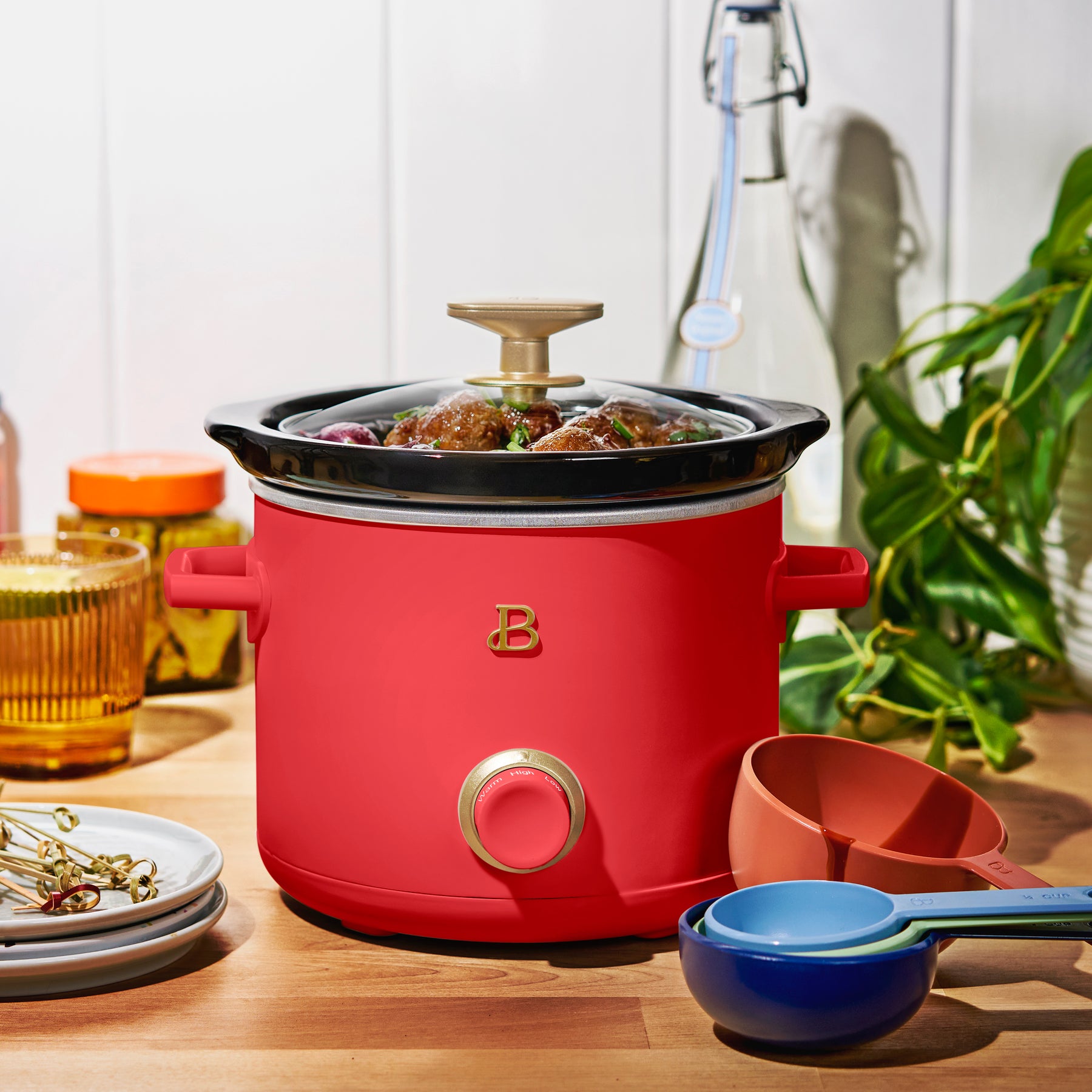 2 Qt Manual Slow Cooker, 2-Pack, Tomato Red + White Icing – Beautiful™