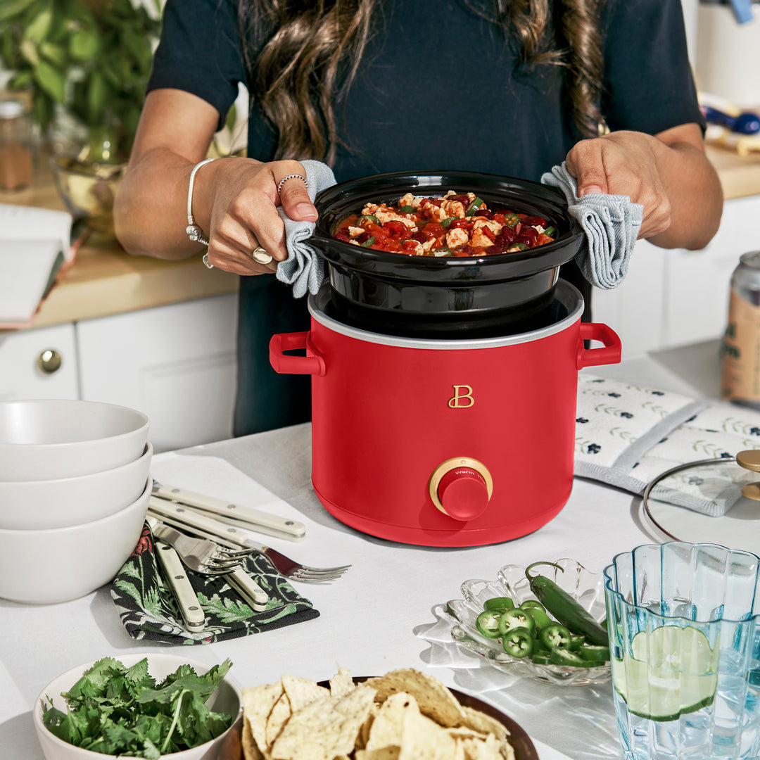 2 Qt Manual Slow Cooker, 2-Pack, Tomato Red + White Icing – Beautiful™