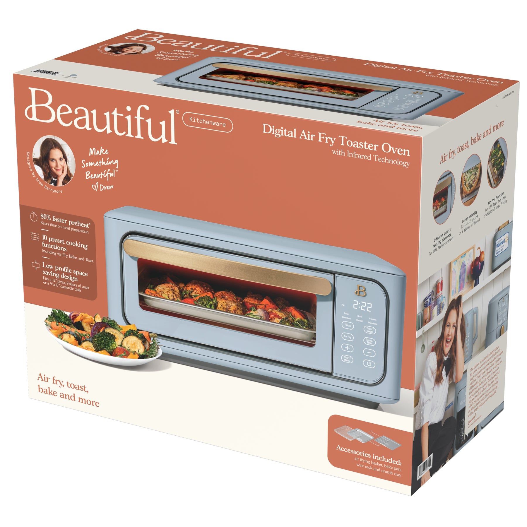 Beautiful 6 Slice Touchscreen Air Fryer Toaster Oven, White Icing by Drew  Barrymore 